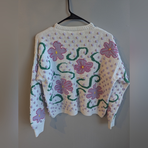 Vintage Saks Fifth Avenue Novelty Cropped Cotton Floral Sweater - Picture 2 of 4